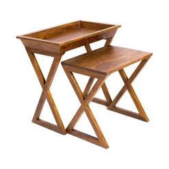 Kirklands Home Walnut Acacia Wood 2-pc. End Table Set Brown Online