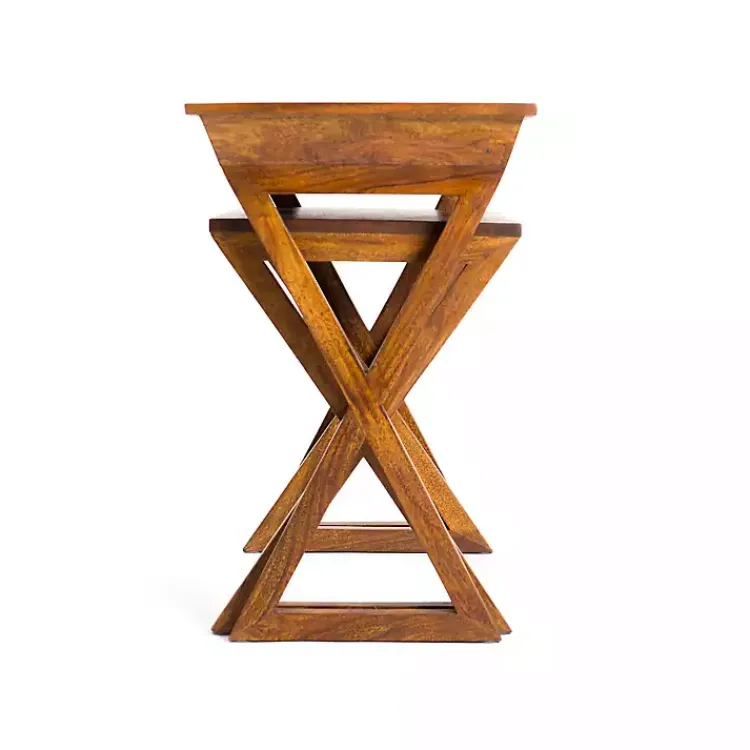 Kirklands Home Walnut Acacia Wood 2-pc. End Table Set Brown Online