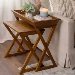 Kirklands Home Walnut Acacia Wood 2-pc. End Table Set Brown Online