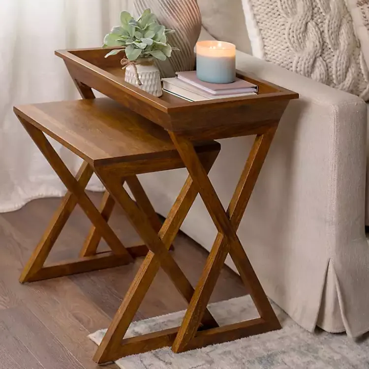 Kirklands Home Walnut Acacia Wood 2-pc. End Table Set Brown Online