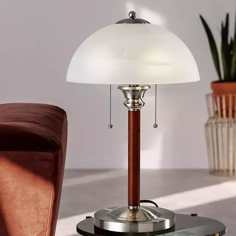 Kirklands Home Walnut Alabaster Frosted Glass Table Lamp White