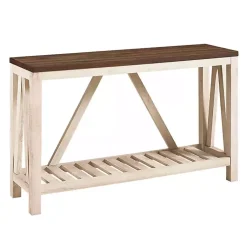 Kirklands Home Walnut and Whitewash A-Frame Console Table Ivory Hot