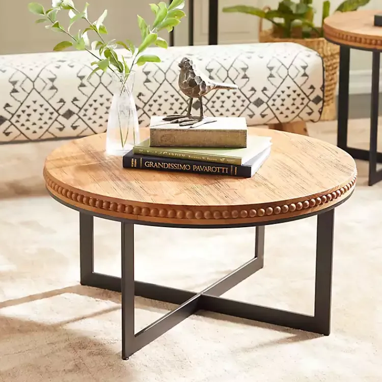 Kirklands Home Walnut Beaded Industrial Coffee Table Sale