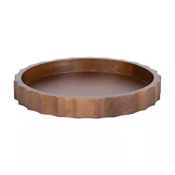 Decorative Trays>Kirklands Home Walnut Fluted Lissi Round Serving Tray Brown