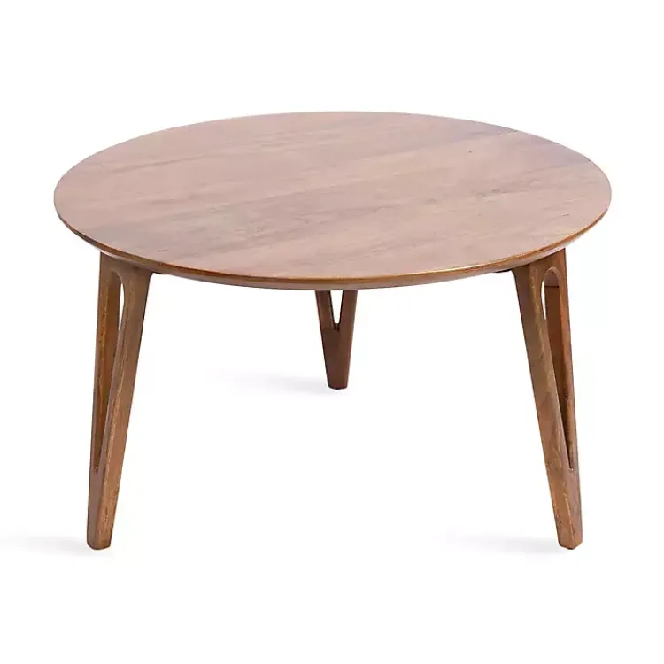 Kirklands Home Walnut Mango Wood Round Kershaw Coffee Table Brown Outlet