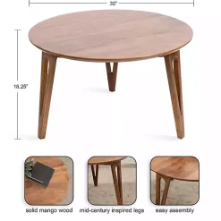 Kirklands Home Walnut Mango Wood Round Kershaw Coffee Table Brown Outlet