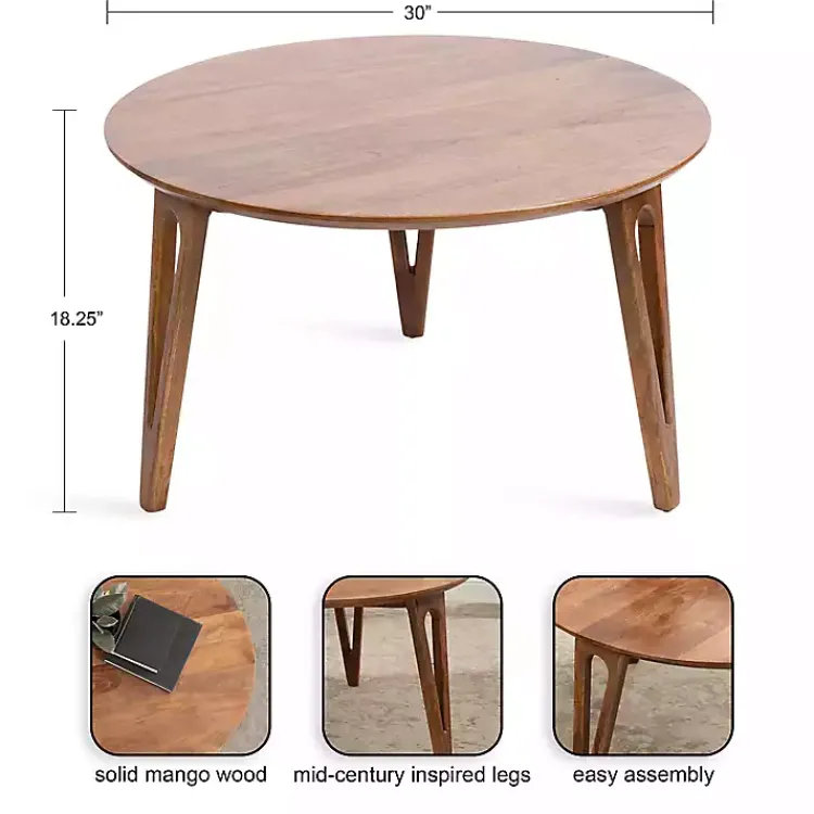 Kirklands Home Walnut Mango Wood Round Kershaw Coffee Table Brown Outlet