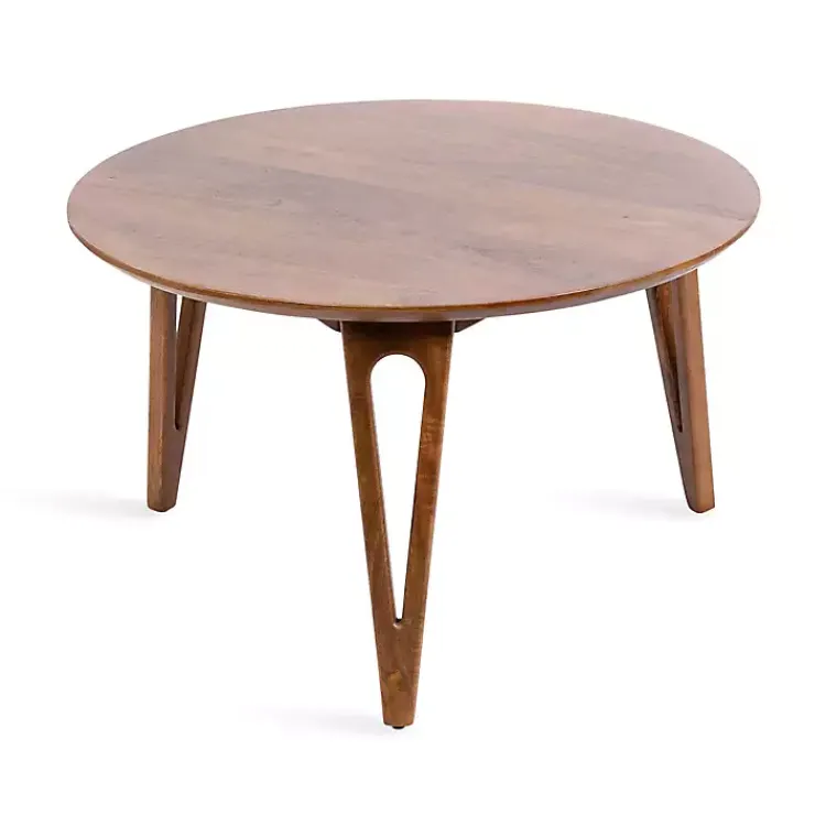 Kirklands Home Walnut Mango Wood Round Kershaw Coffee Table Brown Outlet