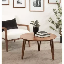 Kirklands Home Walnut Mango Wood Round Kershaw Coffee Table Brown Outlet