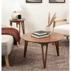 Kirklands Home Walnut Mango Wood Round Kershaw Coffee Table Brown Outlet