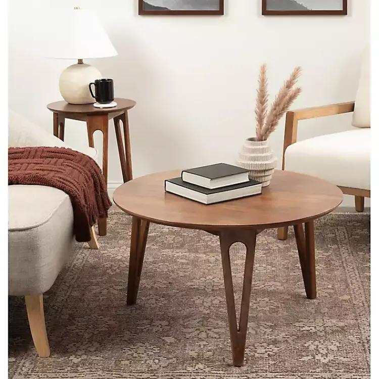Kirklands Home Walnut Mango Wood Round Kershaw Coffee Table Brown Outlet