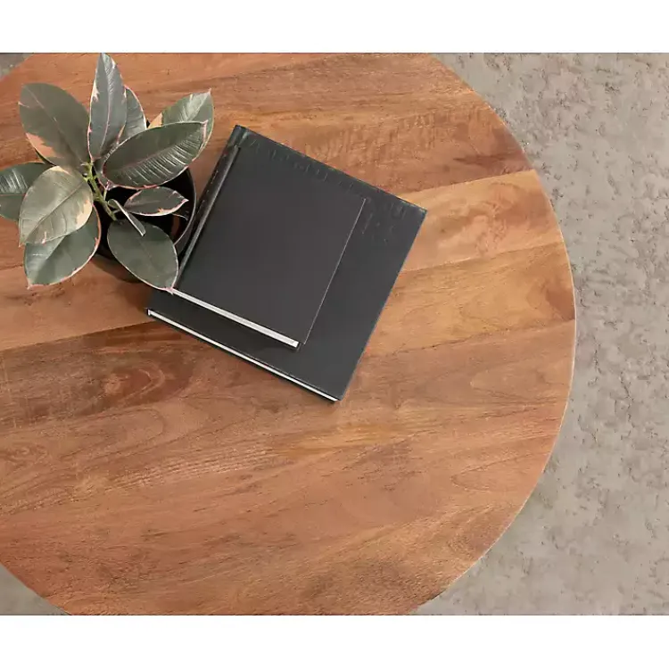 Kirklands Home Walnut Mango Wood Round Kershaw Coffee Table Brown Outlet