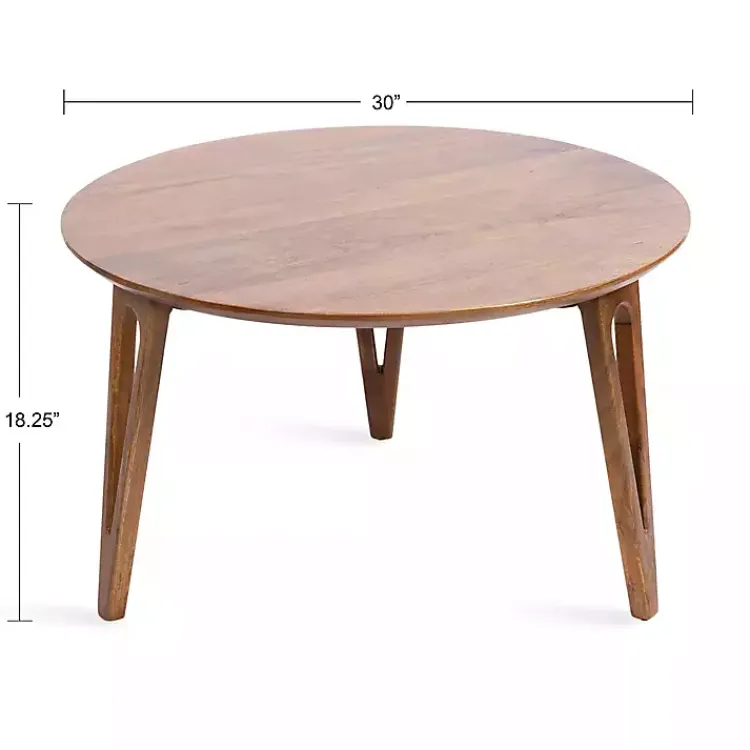 Kirklands Home Walnut Mango Wood Round Kershaw Coffee Table Brown Outlet