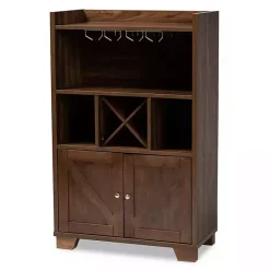 Kirklands Home Walnut Brown Open Shelf Wine Cabinet Sale