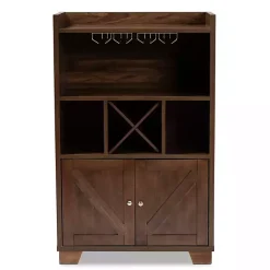 Kirklands Home Walnut Brown Open Shelf Wine Cabinet Sale