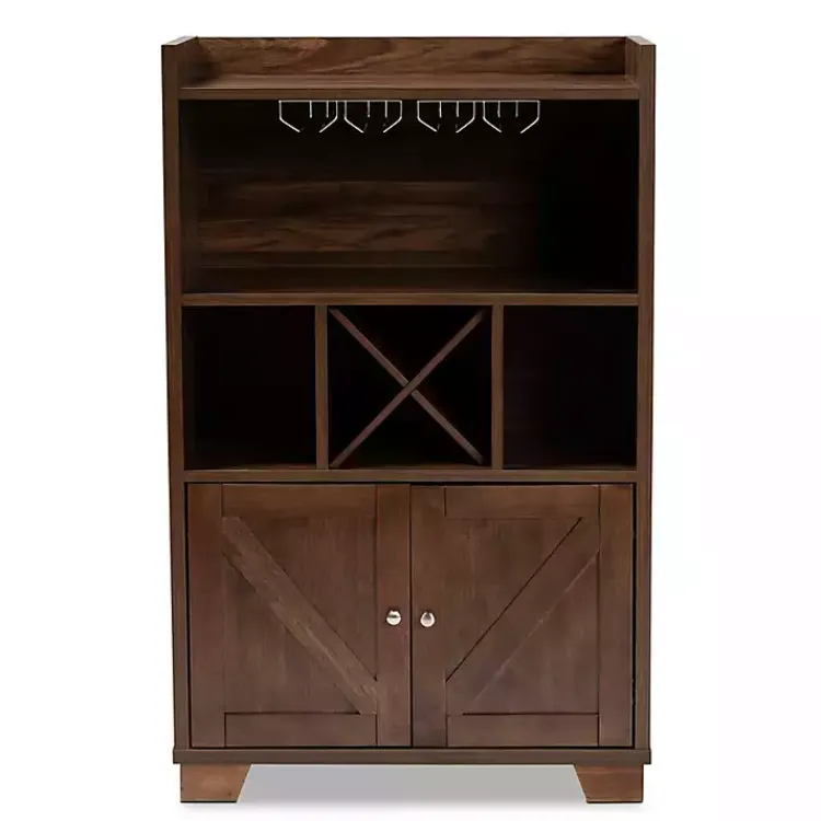 Kirklands Home Walnut Brown Open Shelf Wine Cabinet Sale