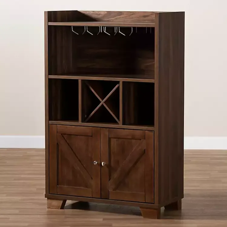 Kirklands Home Walnut Brown Open Shelf Wine Cabinet Sale