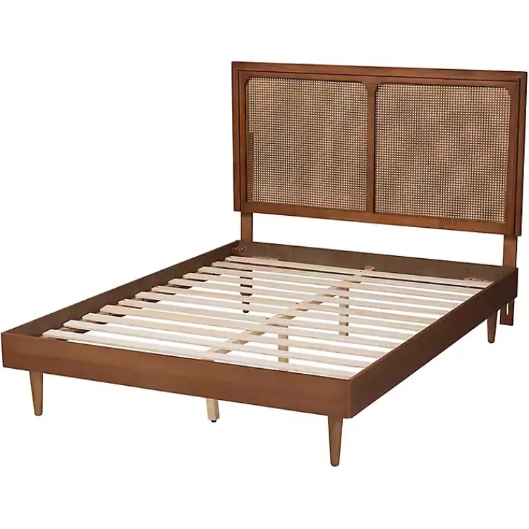 Kirklands Home Walnut Rattan Amelia Queen Bed Brown