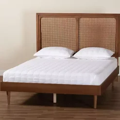 Kirklands Home Walnut Rattan Amelia Queen Bed Brown