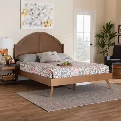 Kirklands Home Walnut Rattan Kelly Queen Platform Bed Brown Sale