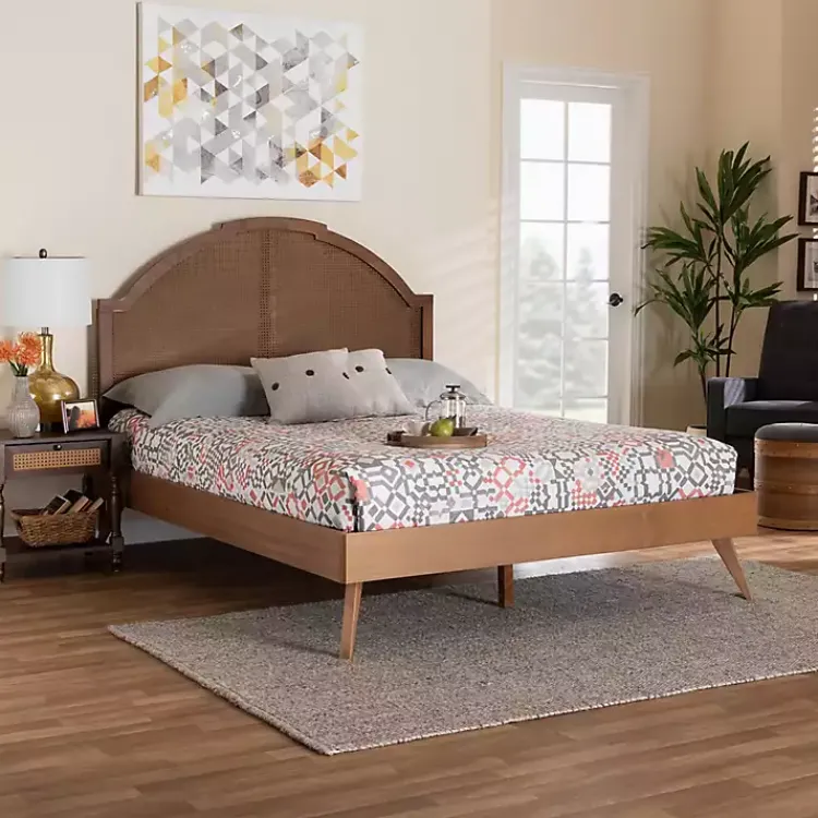 Kirklands Home Walnut Rattan Kelly Queen Platform Bed Brown Sale