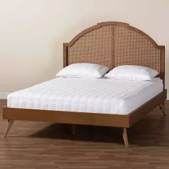Kirklands Home Walnut Rattan Kelly Queen Platform Bed Brown Sale