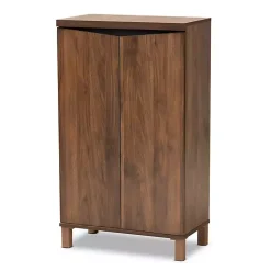 Kirklands Home Walnut Slim Shoe Storage Cabinet Brown New