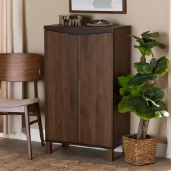Kirklands Home Walnut Slim Shoe Storage Cabinet Brown New