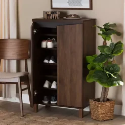 Kirklands Home Walnut Slim Shoe Storage Cabinet Brown New