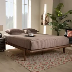 Kirklands Home Walnut Wood Full Platform Bed Brown New
