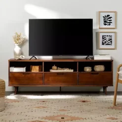 Kirklands Home Walnut 3-Drawer Wood TV Stand Brown