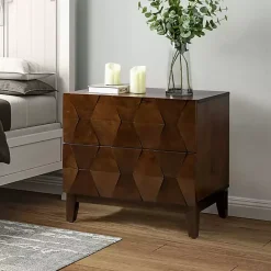 Kirklands Home Walnut Geometric 2-Drawer Charging Nightstand Brown Hot