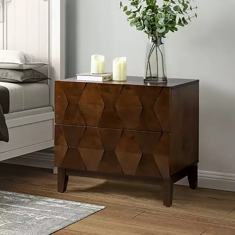 Kirklands Home Walnut Geometric 2-Drawer Charging Nightstand Brown Hot
