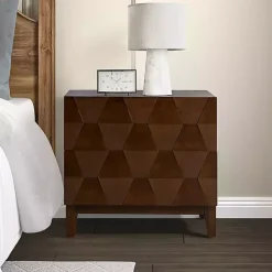 Kirklands Home Walnut Geometric 2-Drawer Charging Nightstand Brown Hot