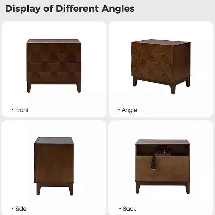 Kirklands Home Walnut Geometric 2-Drawer Charging Nightstand Brown Hot