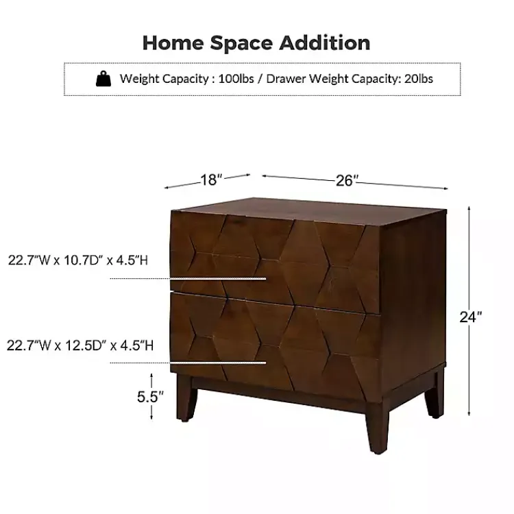 Kirklands Home Walnut Geometric 2-Drawer Charging Nightstand Brown Hot