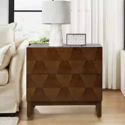 Kirklands Home Walnut Geometric 2-Drawer Charging Nightstand Brown Hot