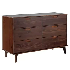 Kirklands Home Walnut Grooved Handle 6-Drawer Dresser Brown New