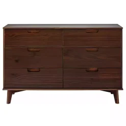 Kirklands Home Walnut Grooved Handle 6-Drawer Dresser Brown New