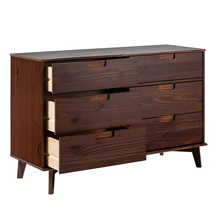 Kirklands Home Walnut Grooved Handle 6-Drawer Dresser Brown New