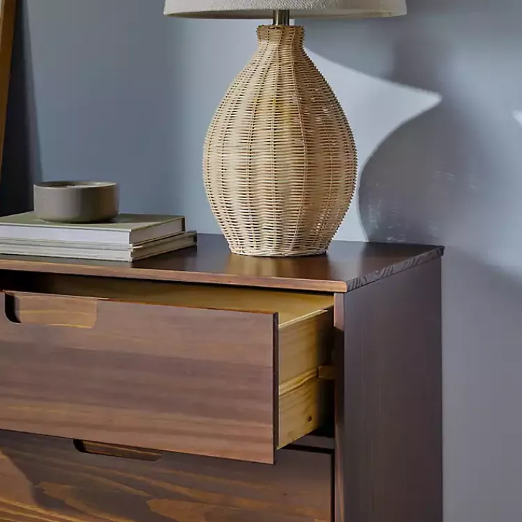Kirklands Home Walnut Grooved Handle 6-Drawer Dresser Brown New