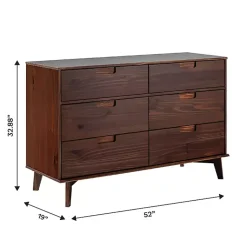 Kirklands Home Walnut Grooved Handle 6-Drawer Dresser Brown New