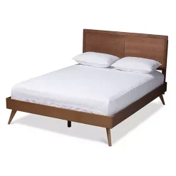 Kirklands Home Walnut Inset Paneling Platform Queen Bed Brown Outlet