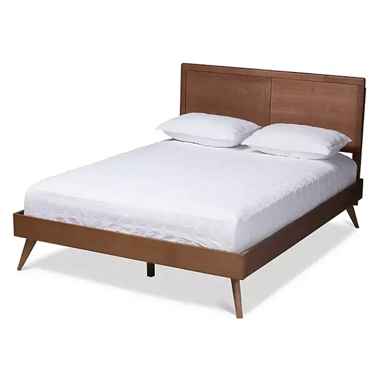 Kirklands Home Walnut Inset Paneling Platform Queen Bed Brown Outlet