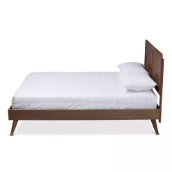 Kirklands Home Walnut Inset Paneling Platform Queen Bed Brown Outlet