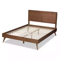 Kirklands Home Walnut Inset Paneling Platform Queen Bed Brown Outlet