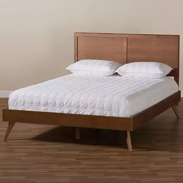 Kirklands Home Walnut Inset Paneling Platform Queen Bed Brown Outlet