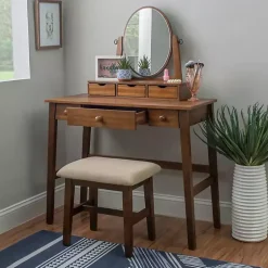 Kirklands Home Walnut Lorna Tilting Mirror 2-pc. Vanity Set Brown Clearance