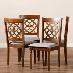 Kirklands Home Walnut Lylah Upholstered Dining Chairs, Set of 4 Gray Clearance