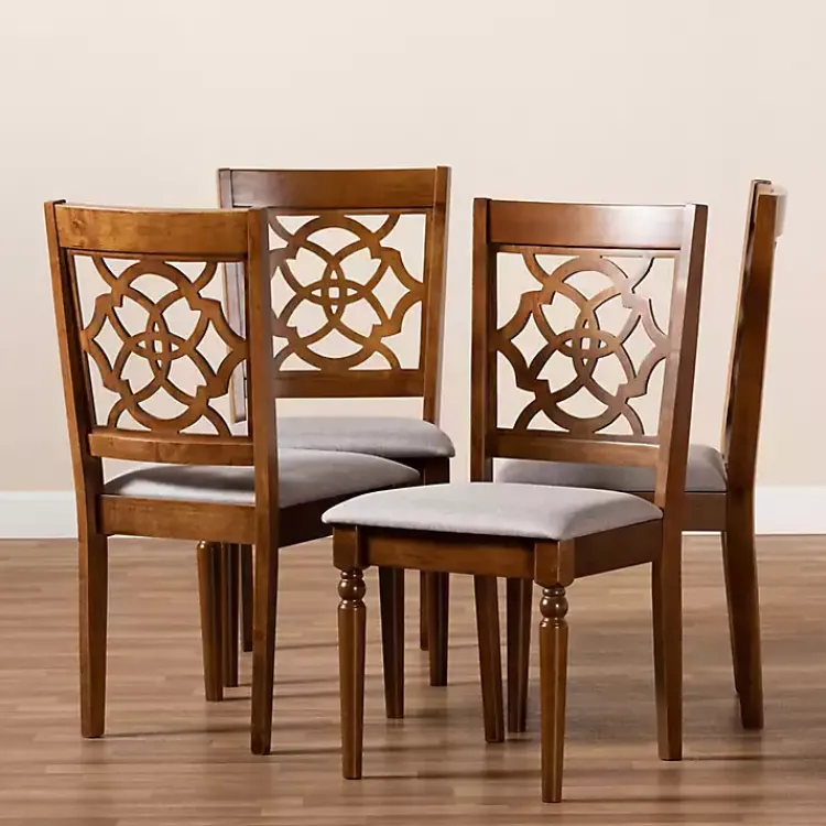 Kirklands Home Walnut Lylah Upholstered Dining Chairs, Set of 4 Gray Clearance